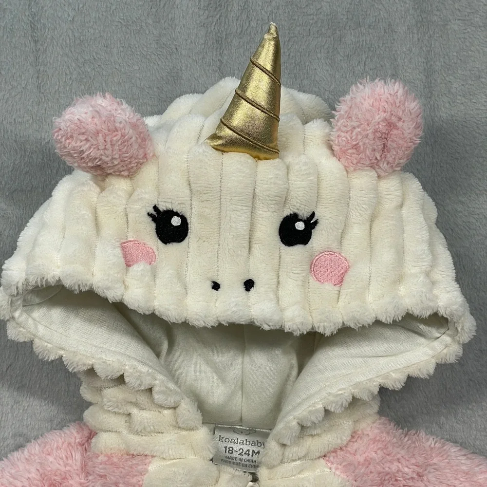 Koala Baby Unicorn Pram Suit Toddler Pink Cream Faux Fur Hooded Bunting 18-24M